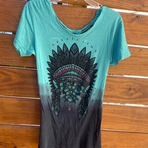 Affliction Indian headdress ombré shirt